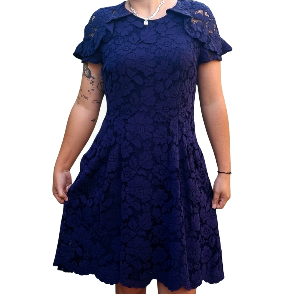 Vince Camuto Midi Dress Deep Blue Lace Size 12